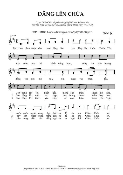 Sheet nhạc PDF bài Dâng Lên Chúa
