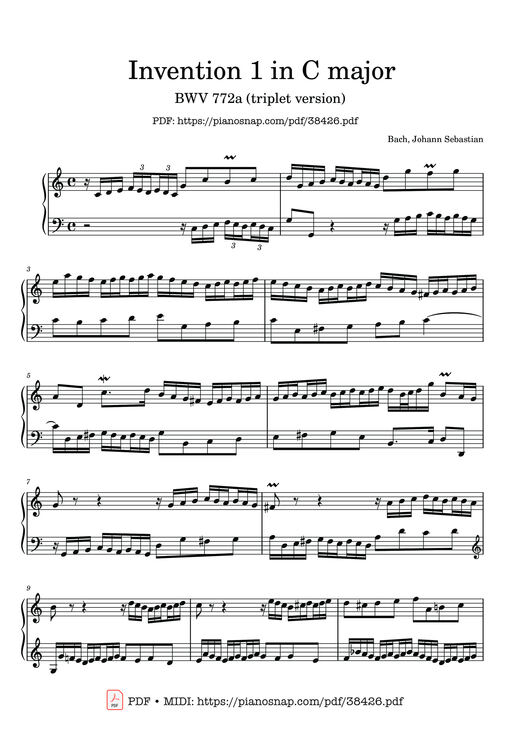 Invention 1a in C major BWV 772a (triplet version)
