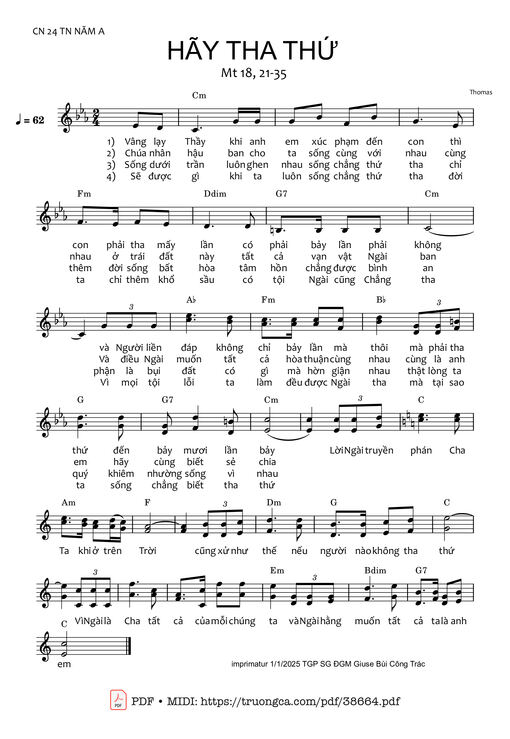 Sheet nhạc PDF bài Hãy Tha Thứ - Thomas Nguyễn Minh Sang