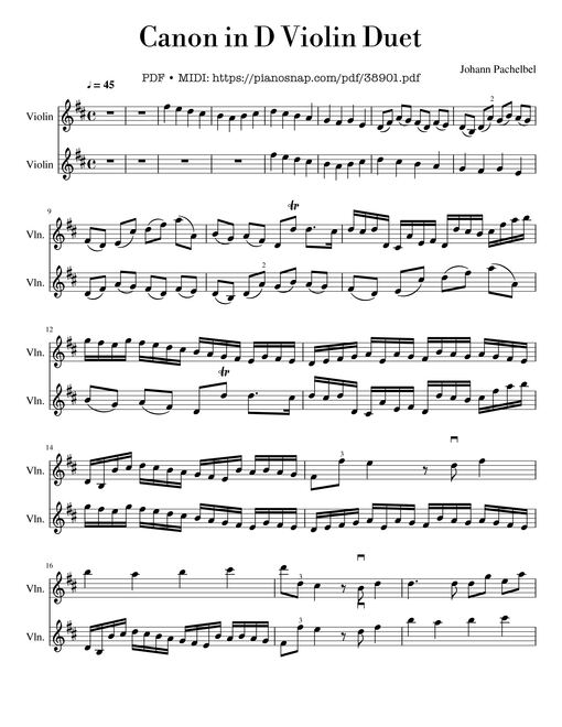 Canon in D Violin Duet