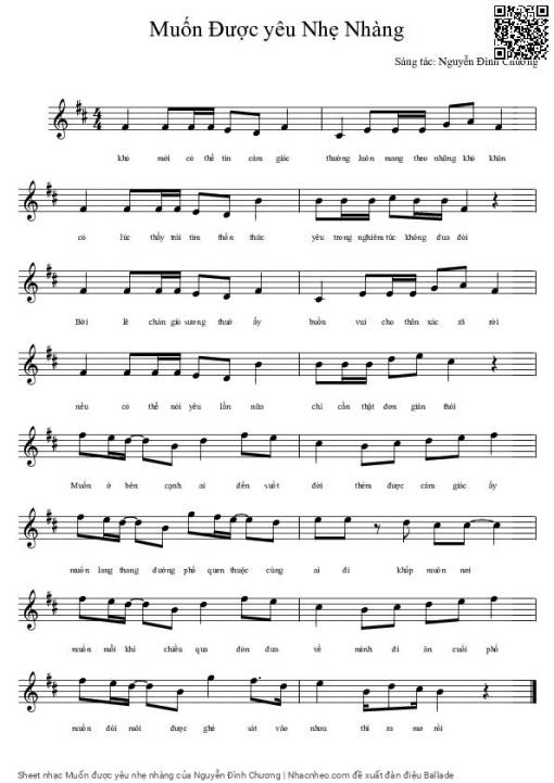 Sheet nhạc PDF bài Muốn được yêu nhẹ nhàng