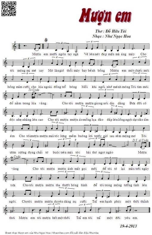 Sheet nhạc PDF bài Mượn em - Như Ngọc Hoa