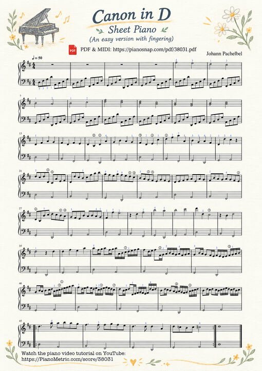 Canon in D Sheet Piano (Illustrated Score Art)