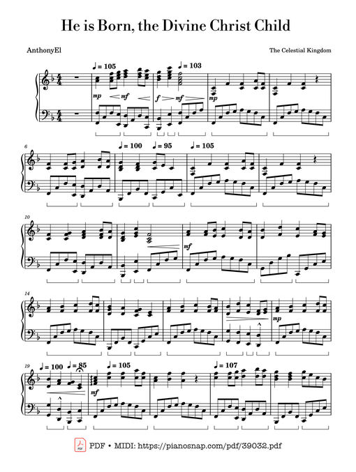 He is Born, the Divine Christ Child Piano