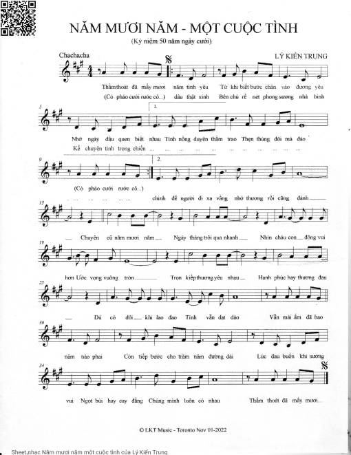 Sheet nhạc PDF bài Năm mươi năm một cuộc tình