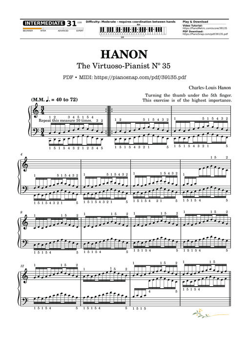 Sheet nhạc PDF bài Hanon - The Virtuoso Pianist No. 35