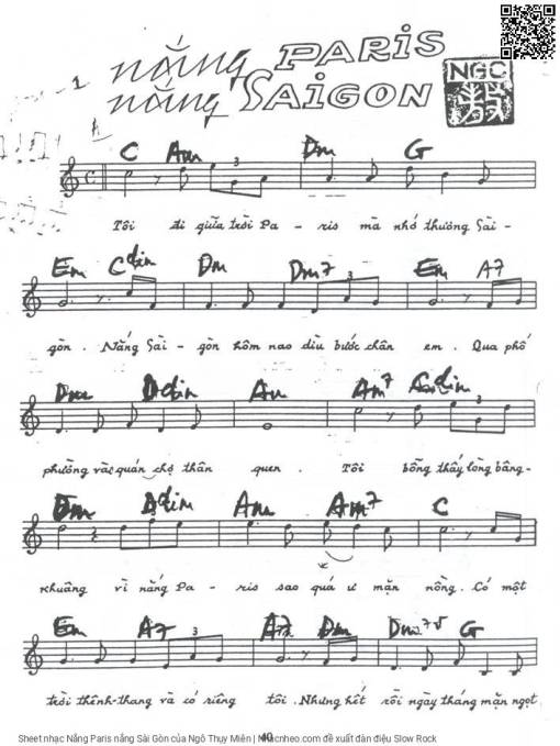 Sheet nhạc PDF bài Nắng Paris nắng Sài Gòn