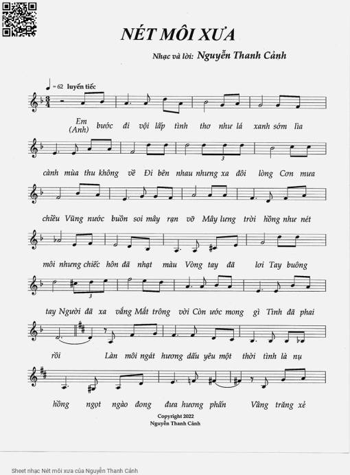 Sheet nhạc PDF bài Nét môi xưa - Nguyễn Thanh Cảnh