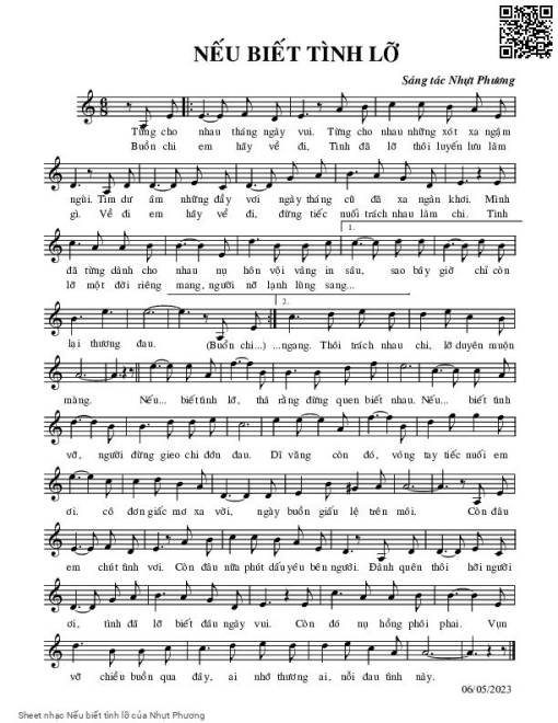 Sheet nhạc PDF bài Nếu biết tình lỡ