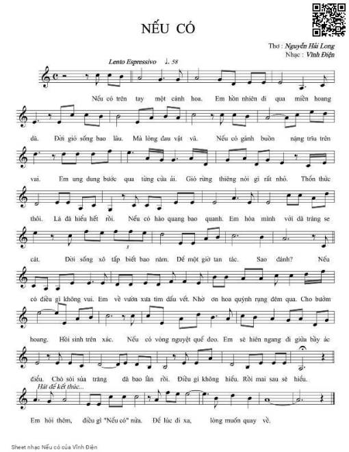 Sheet nhạc PDF bài Nếu có - Vĩnh Điện