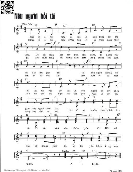 Sheet nhạc PDF bài Nếu người hỏi tôi