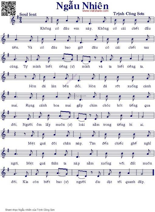 Sheet nhạc PDF bài Ngẫu nhiên - Trịnh Công Sơn
