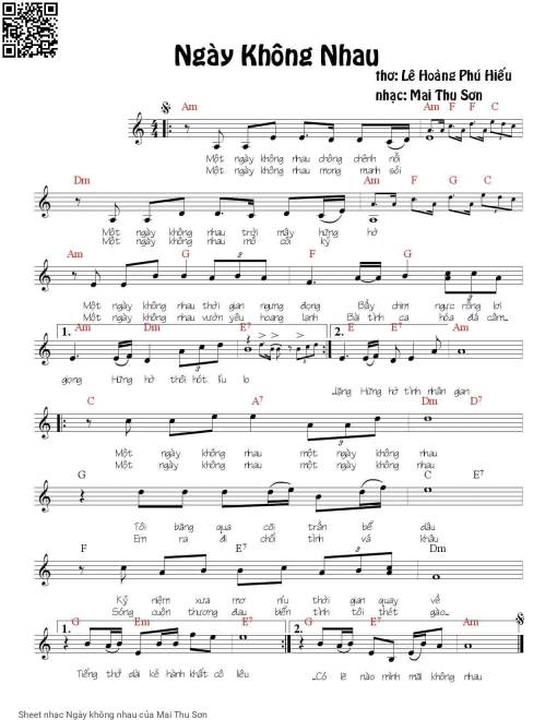 Sheet nhạc PDF bài Ngày không nhau
