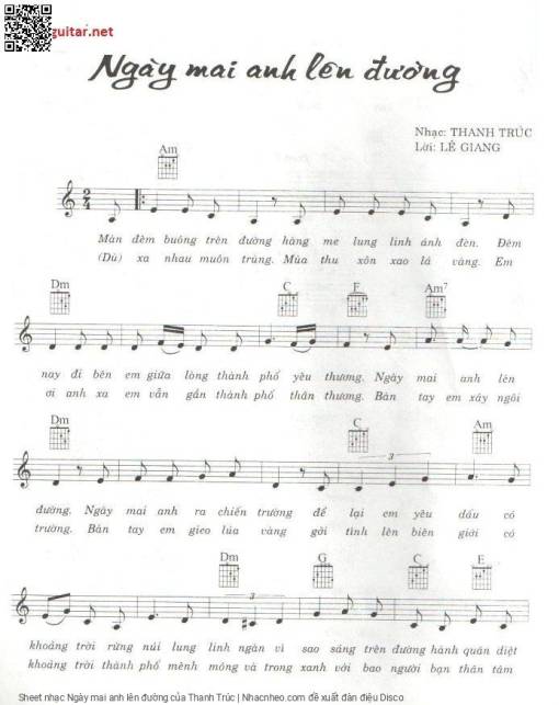 Sheet nhạc PDF bài Ngày mai anh lên đường