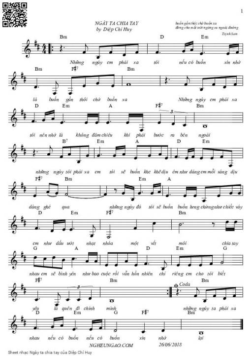 Sheet nhạc PDF bài Ngày ta chia tay
