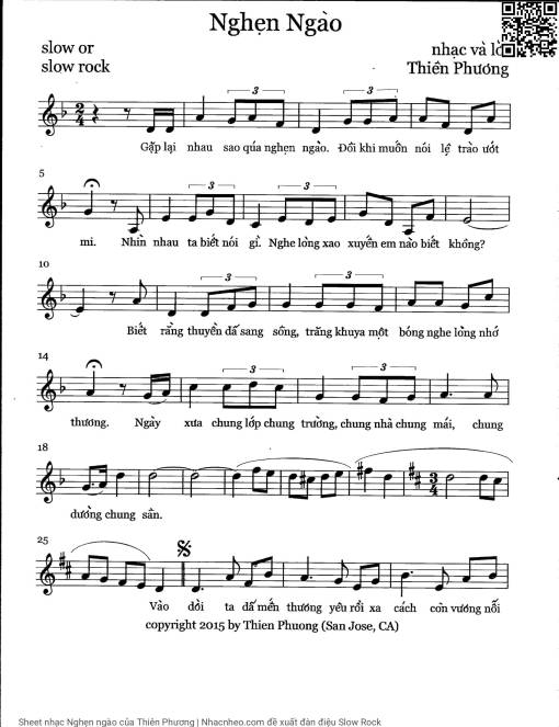 Sheet nhạc PDF bài Nghẹn ngào - Thiên Phương