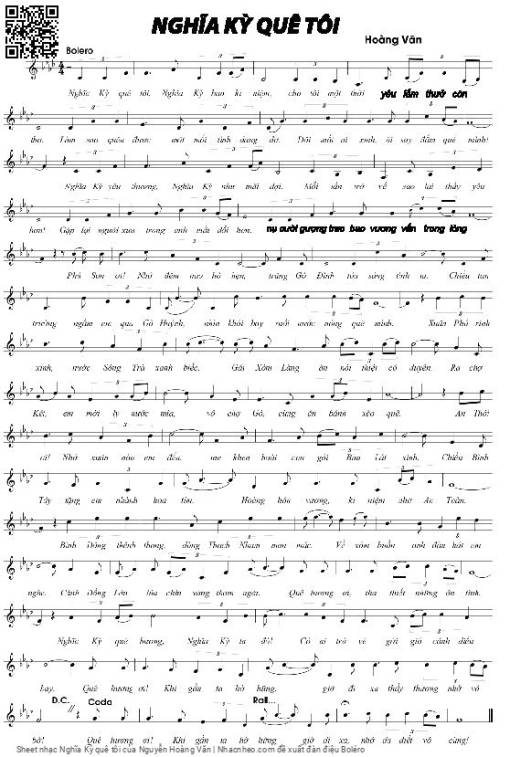 Sheet nhạc PDF bài Nghĩa Kỳ quê tôi