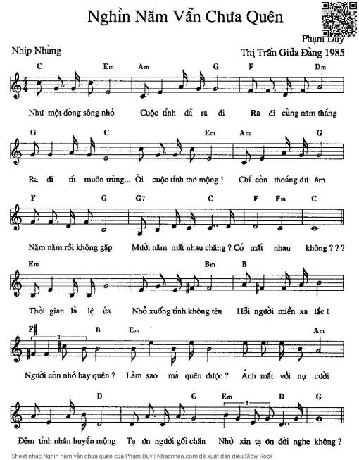 Sheet nhạc PDF bài Nghìn năm vẫn chưa quên