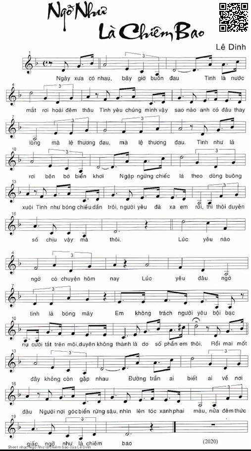 Sheet nhạc PDF bài Ngỡ như là chiêm bao