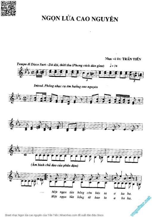 Sheet nhạc PDF bài Ngọn lửa cao nguyên