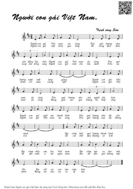 Sheet nhạc PDF bài Người con gái Việt Nam da vàng