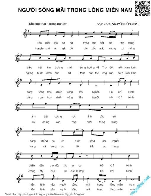Sheet nhạc PDF bài Người sống mãi trong lòng miền Nam