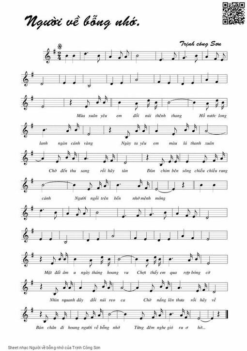 Sheet nhạc PDF bài Người về bỗng nhớ