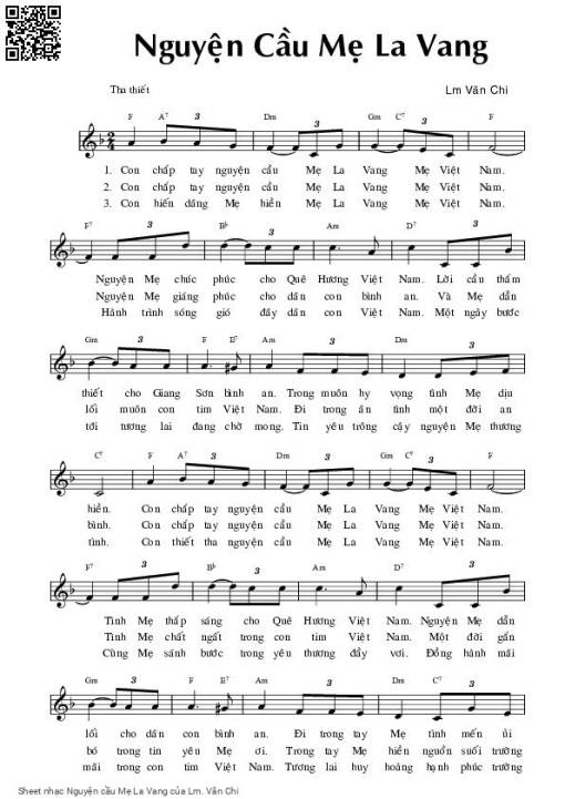 Sheet nhạc PDF bài Nguyện cầu Mẹ La Vang