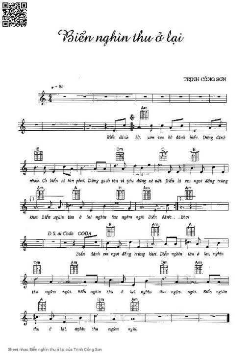 Sheet nhạc PDF bài Biển nghìn thu ở lại