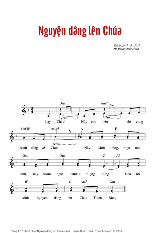 Sheet nhạc PDF bài Nguyện dâng lên Chúa