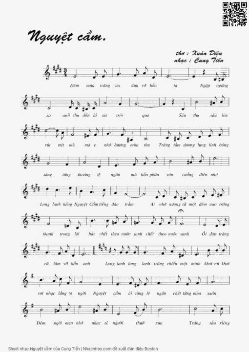 Sheet nhạc PDF bài Nguyệt cầm - Cung Tiến