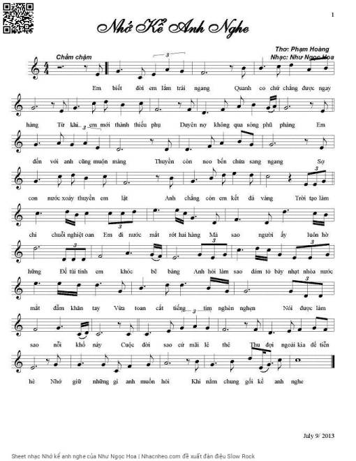 Sheet nhạc PDF bài Nhớ kể anh nghe