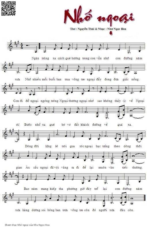 Sheet nhạc PDF bài Nhớ ngoại - Như Ngọc Hoa