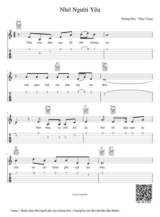Sheet nhạc PDF bài Nhớ người yêu