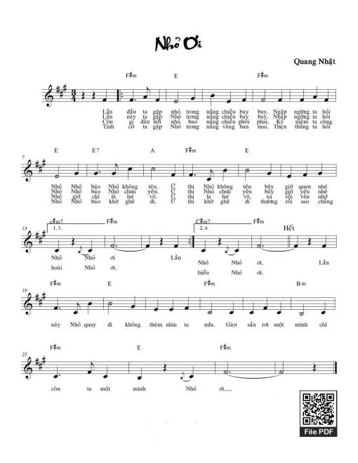 Sheet nhạc PDF bài Nhỏ ơi - Quang Nhật