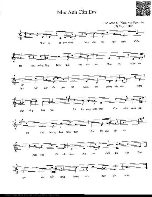 Sheet nhạc PDF bài Như anh cần em