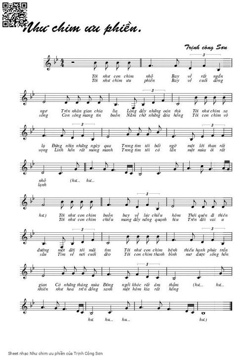 Sheet nhạc PDF bài Như chim ưu phiền