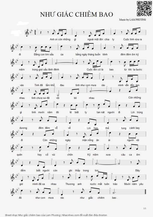 Sheet nhạc PDF bài Như giấc chiêm bao