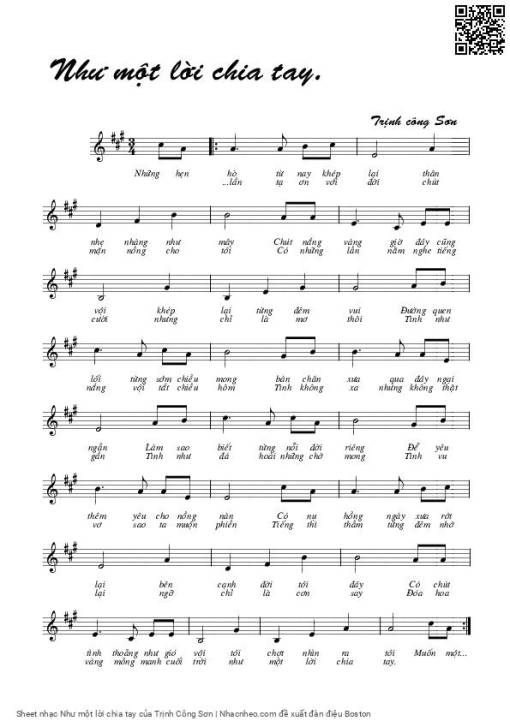 Sheet nhạc PDF bài Như một lời chia tay