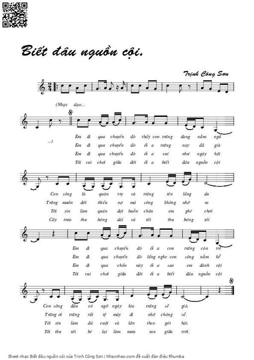 Sheet nhạc PDF bài Biết đâu nguồn cội