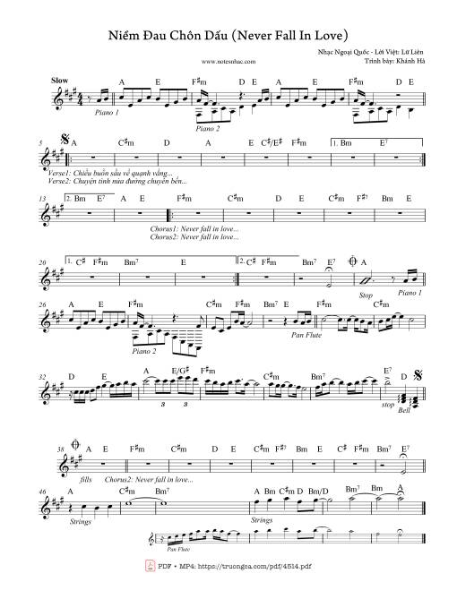 Sheet nhạc PDF bài Niềm đau chôn dấu (Never fall in love - Người yêu đã xa)