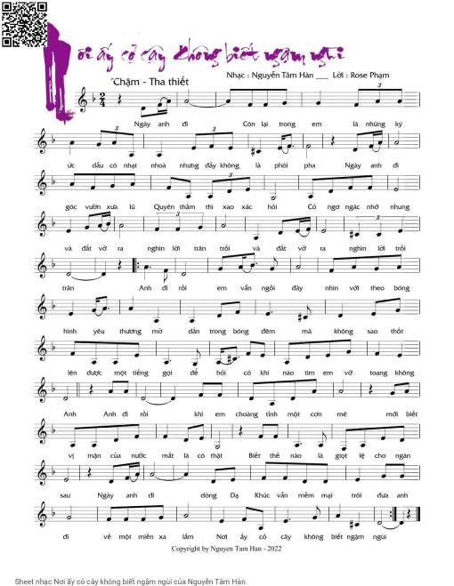 Sheet nhạc PDF bài Nơi ấy cỏ cây không biết ngậm ngùi
