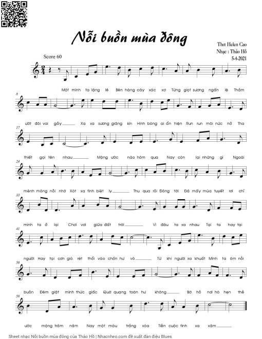 Sheet nhạc PDF bài Nỗi buồn mùa đông