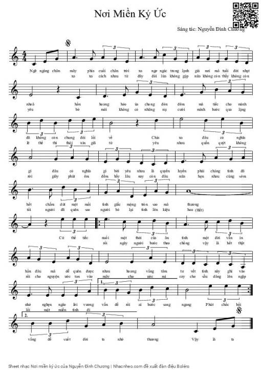 Sheet nhạc PDF bài Nơi miền ký ức