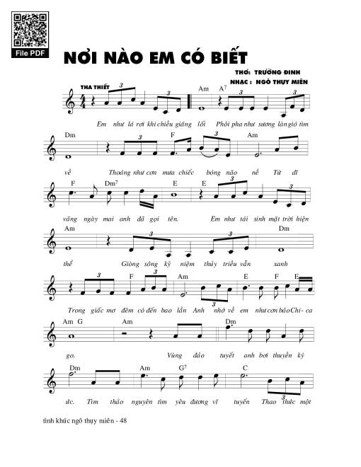 Sheet nhạc PDF bài Nơi nào em có biết