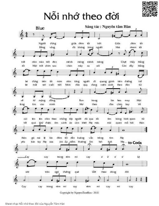 Sheet nhạc PDF bài Nỗi nhớ theo đời