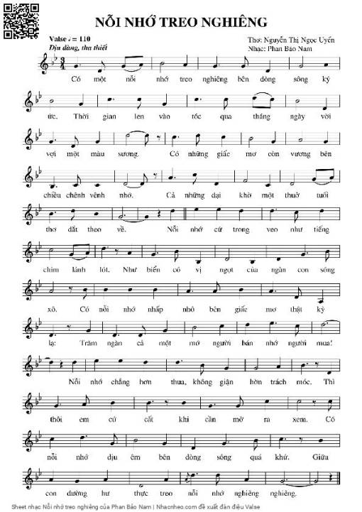 Sheet nhạc PDF bài Nỗi nhớ treo nghiêng