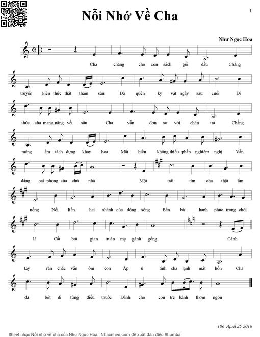 Sheet nhạc PDF bài Nỗi nhớ về cha