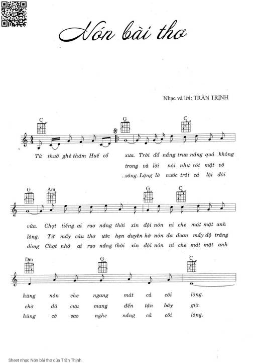 Sheet nhạc PDF bài Nón bài thơ - Trần Thịnh