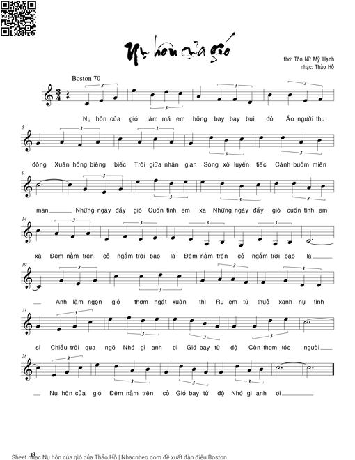 Sheet nhạc PDF bài Nụ hôn của gió